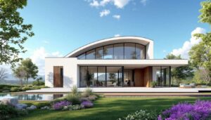 Una casa contemporanea gioca con le geometrie e recupera un tetto curvo dalla tradizione